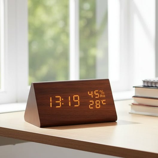 LED Alarm Clock Wood Look with 3 Alarms & Temperature | Kalsten