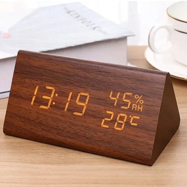 LED Alarm Clock Wood Look with 3 Alarms & Temperature | Kalsten