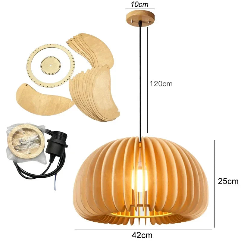 Modern Wood Pumpkin Pendant Light – Handmade Hanging Lamp for Dining Room, Bedroom, and Home Decor – Natural Bamboo & Wooden E27 Fixture (18-42cm) | Kalsten