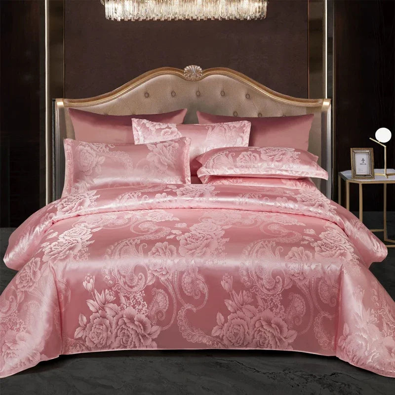 Kalsten | Luxurious Satin Rayon Jacquard Duvet Cover in Gold & Blue