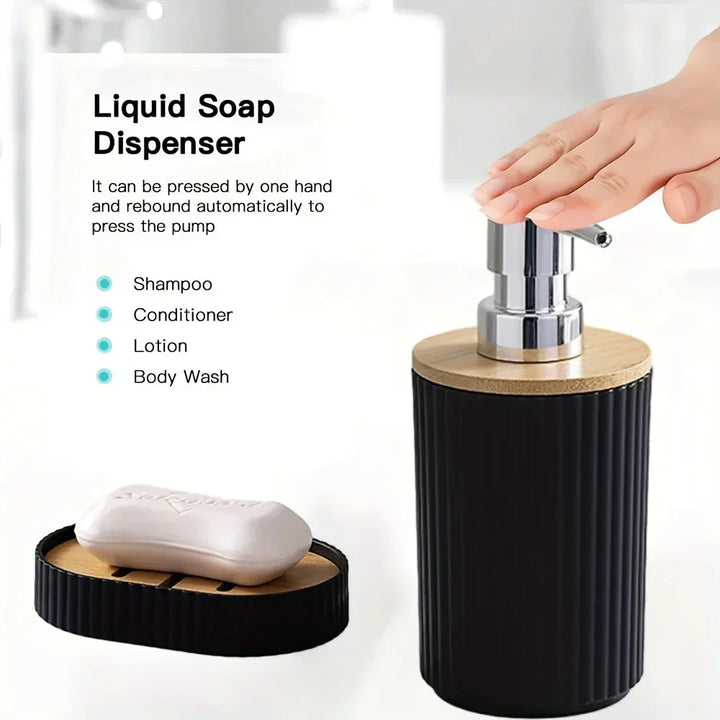6-piece bathroom set with bamboo accents | Kalsten