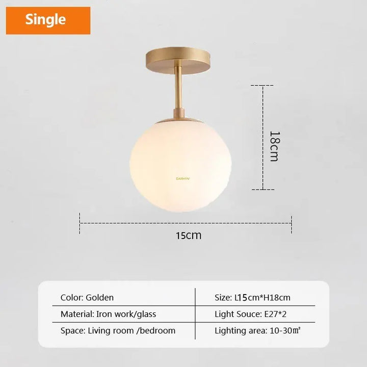 Modern Nordic LED Ceiling Light – Gold Iron and Glass Lamp for Corridor, Aisle, Cloakroom, Balcony, and Bedroom | Kalsten