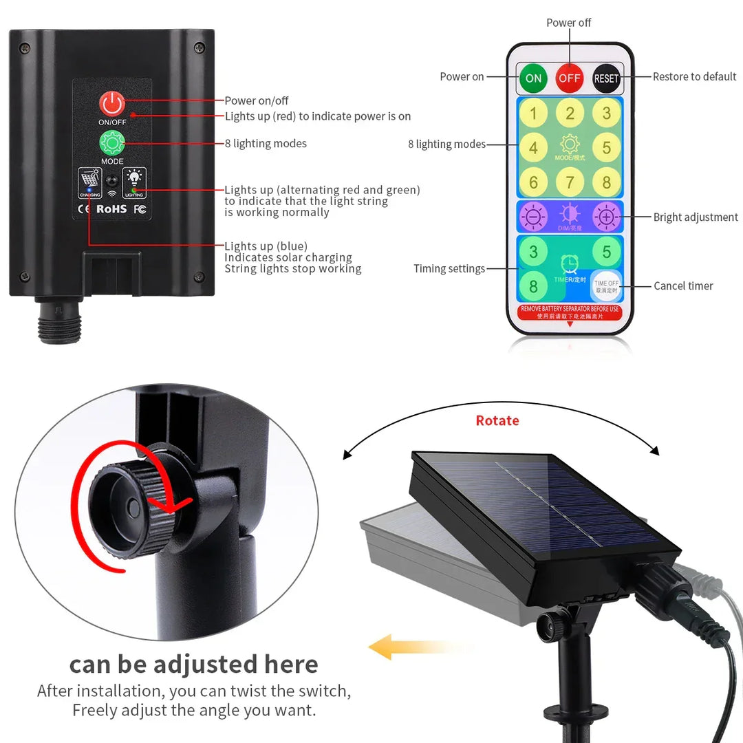 Kalsten | Solar String Lights 100M LumiSol ProLine | 8 Modes | IP65 Waterproof | Extra Bright LEDs | Remote Control & Quick Charge | For Garden, Wedding & Christmas