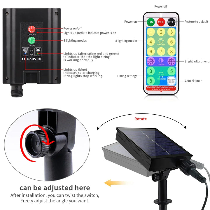 Kalsten | Solar String Lights 100M LumiSol ProLine | 8 Modes | IP65 Waterproof | Extra Bright LEDs | Remote Control & Quick Charge | For Garden, Wedding & Christmas