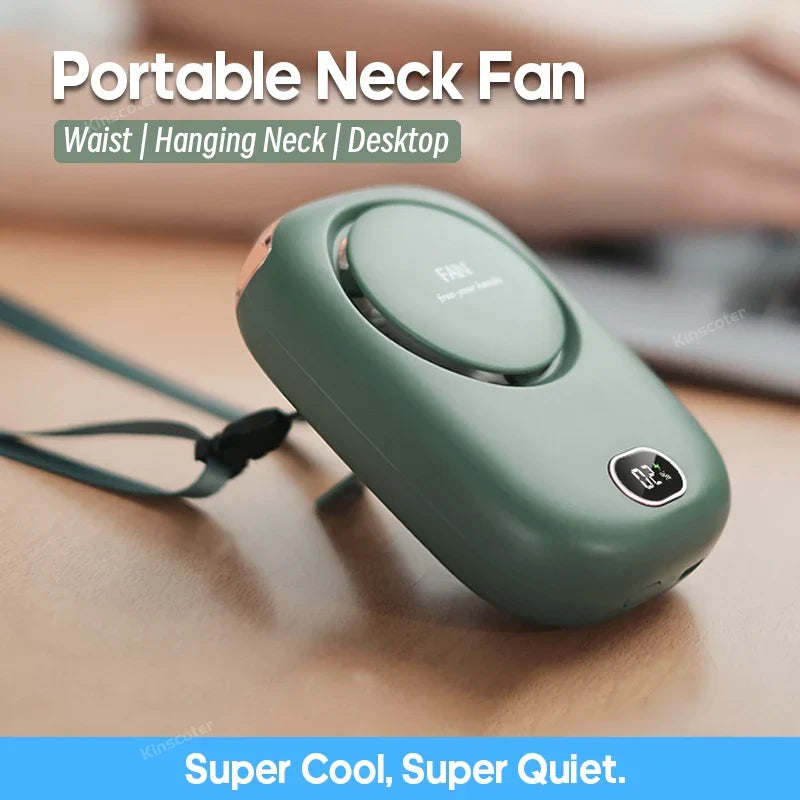 New Portable Hanging Neck Fan: Mini Cooling Waist Fans, Rechargeable Bladeless Fans - Up to 12 Hours Outdoor Use, 2000mAh | Kalsten