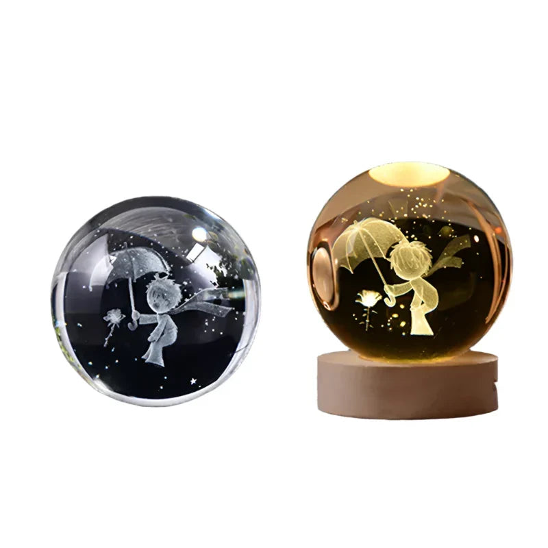 3D Crystal Night Light LED - Starry Sky Projector with Wooden Base, Romantic Lighting for Bedroom & Gifts | Kalsten