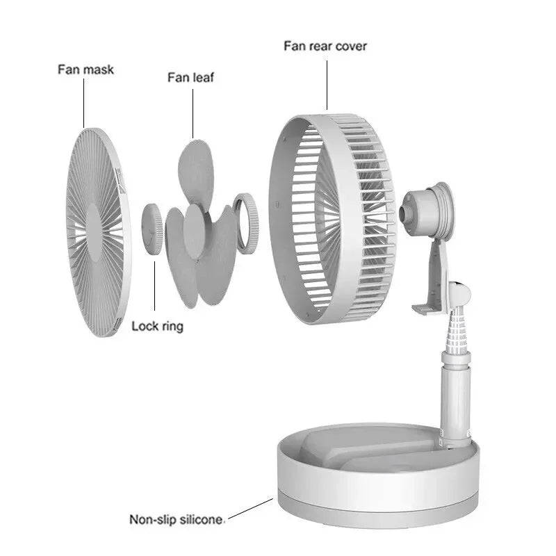 7200mAh USB Rechargeable Portable Folding Fan Floor Low Noise Fan for Outdoor Home Wireless Fan 4 Speed Camping Portable Fan | Kalsten