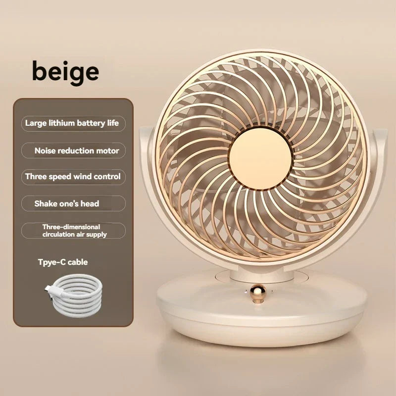 Kalsten | BreezeLoop Table Fan with 360° Rotation | USB Fan with 3 Speeds & Battery | Quiet & Compact | For Office, Bedroom & Home