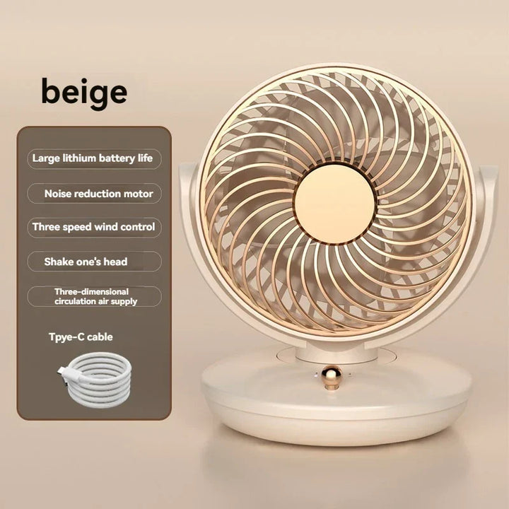 Kalsten | BreezeLoop Table Fan with 360° Rotation | USB Fan with 3 Speeds & Battery | Quiet & Compact | For Office, Bedroom & Home
