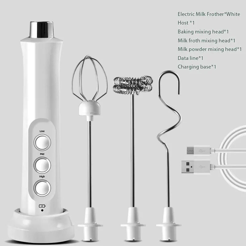 Kalsten | 3 In 1 Electric Milk Frother Rechargeable Milk Frother Handheld Frothing Device High Speeds Milk Frother Drink Mixer Coffee