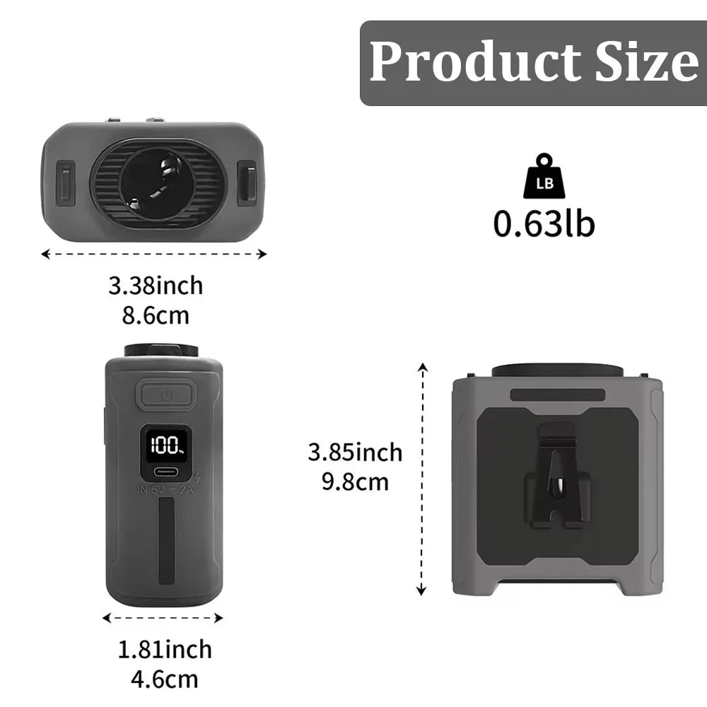 10000mAh Waist Clip Fan with Power Bank – Portable Hands-Free Rechargeable Fan | 5-Speed Cooling, Battery Display, USB Charging, Outdoor Wearable Fan | Kalsten