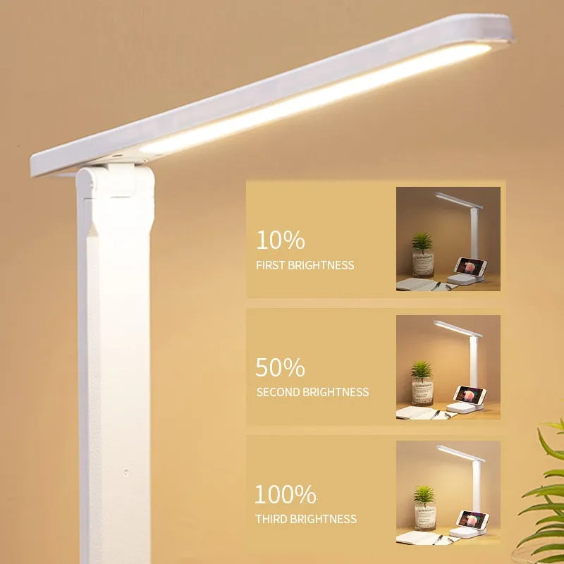 Kalsten | 6000mAh rechargeable LED table lamp USB 3 color stepless dimmable desk lamp touch foldable eye-protecting reading night light