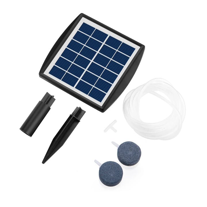 Kalsten | AquaSola Solar-powered Oxygen Pump with Battery | 6V 2W | For Ponds & Aquariums | Includes 2 Air Stones & 0.25 cm Hose