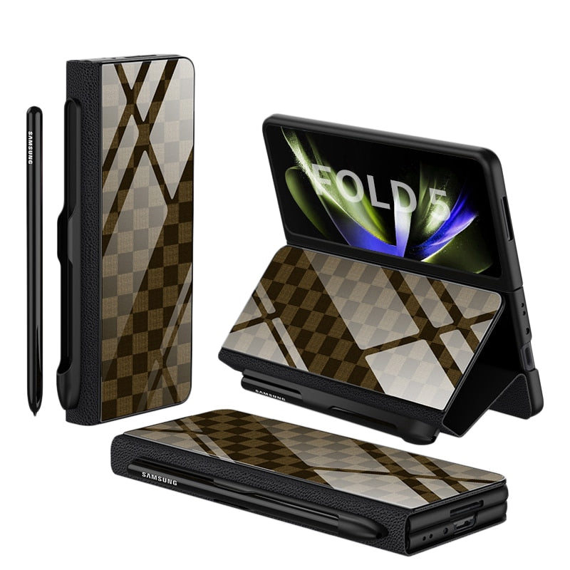 BowLift | Shockproof Armor Case Glass Cover Stand Insert Card Leather Case for Samsung Galaxy Z Fold 5/4