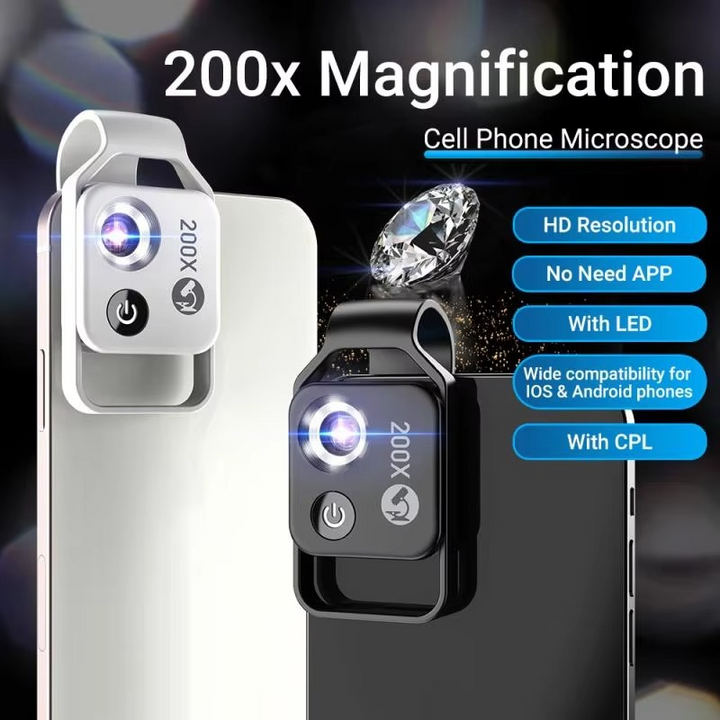 Kalsten | 200X Zoom Professional Microscope Lens for Smartphones with Clip