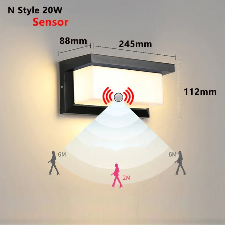 LED Outdoor Waterproof Wall Light with Motion and Voice Sensors – 20W for Porch, Balcony, and Garden | Kalsten
