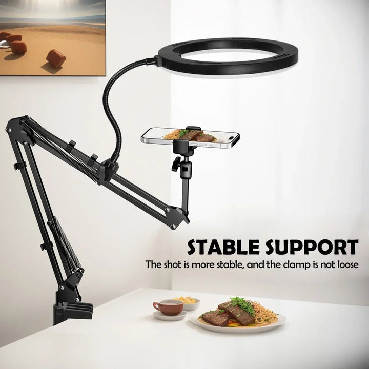 Kalsten | LumiFlex LED ring light with flexible arm & phone holder | 3 light colors & USB connection | Perfect for livestream, video & selfie