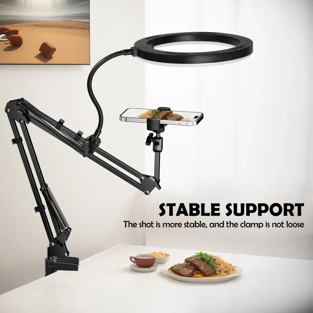 Skanto | LumiFlex LED Ring Light with Flexible Arm & Phone Holder | 3 Light Colors & USB Port | Perfect for Livestream, Video & Selfie