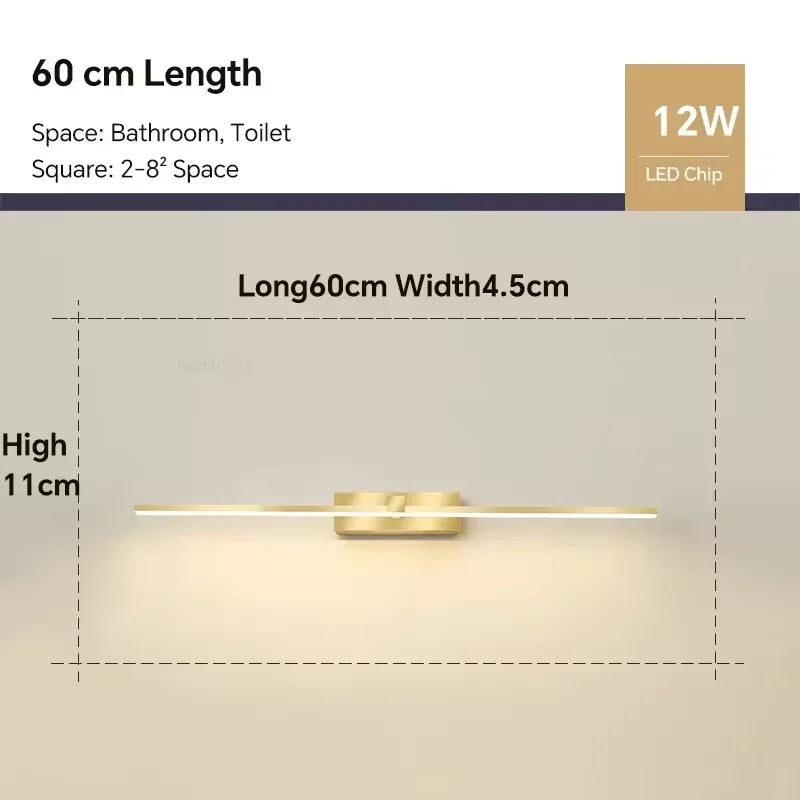Modern LED Wall Light for Bathroom – 3-Color Adjustable Light Aluminum LED Mirror Lamp for Makeup and Bathing | Kalsten