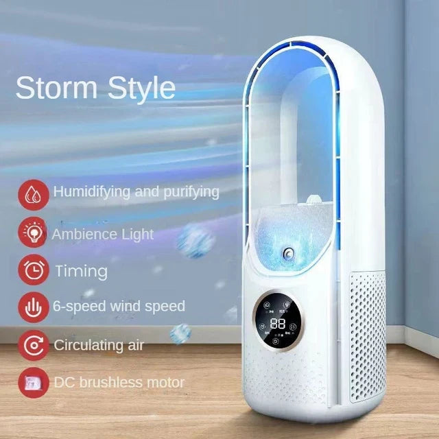 Portable USB Leafless Air Cooler – Silent 6-Speed Electric Fan with Timer & Humidifier | Kalsten