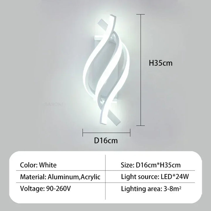 Modern LED Wall Light – Curved Spiral Design Sconce for Living Room, Bedroom, Aisle, and Home Decor | Kalsten