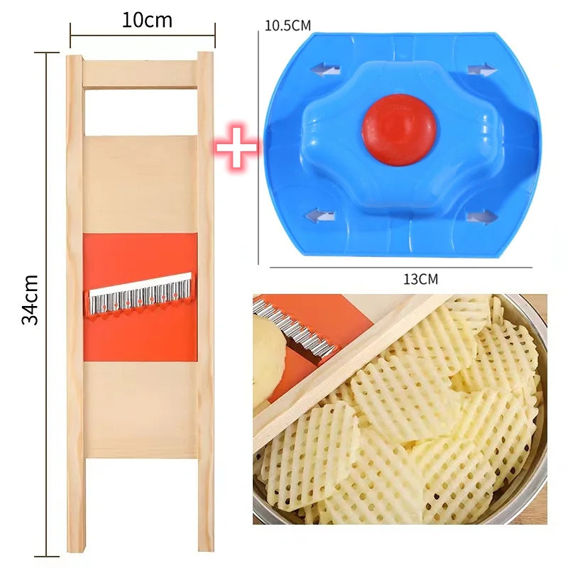 Kalsten | CrissChef Potato Slicer | Grid Shape & Stainless Steel | Creative Vegetable Chips | Wooden Handle