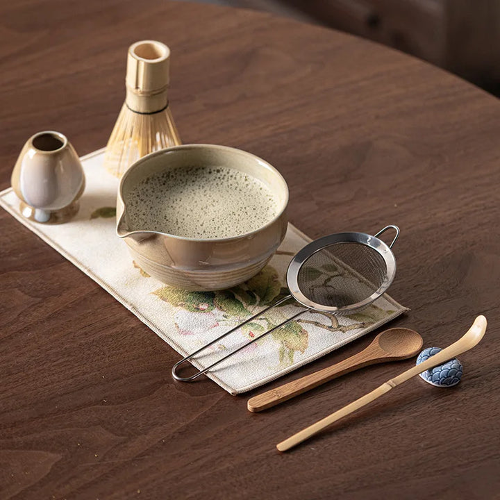 7-Piece Matcha Set Green Size Standard Ceramic - Matcha Bowl and Whisk Set for Traditional Tea Ceremony-3