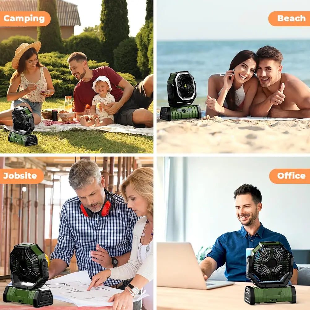 Camping Fan with 20,000mAh Battery, LED Light & Remote Control – AirMate | Kalsten