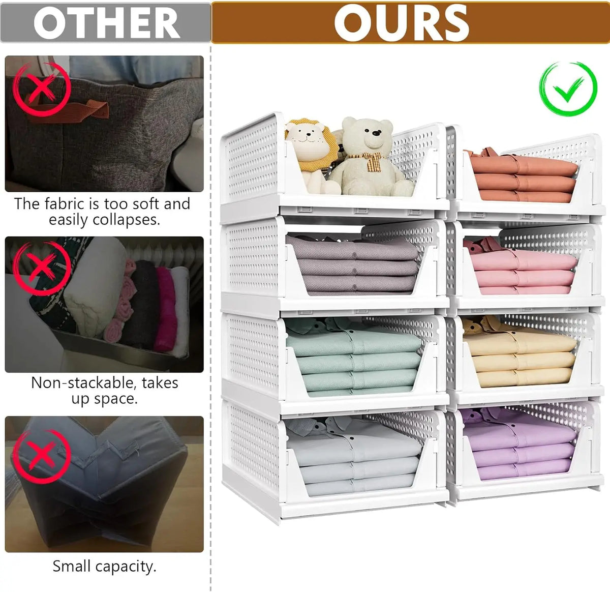 BowLift | 5-Pack Stackable Foldable Closet Storage Boxes – Liora
