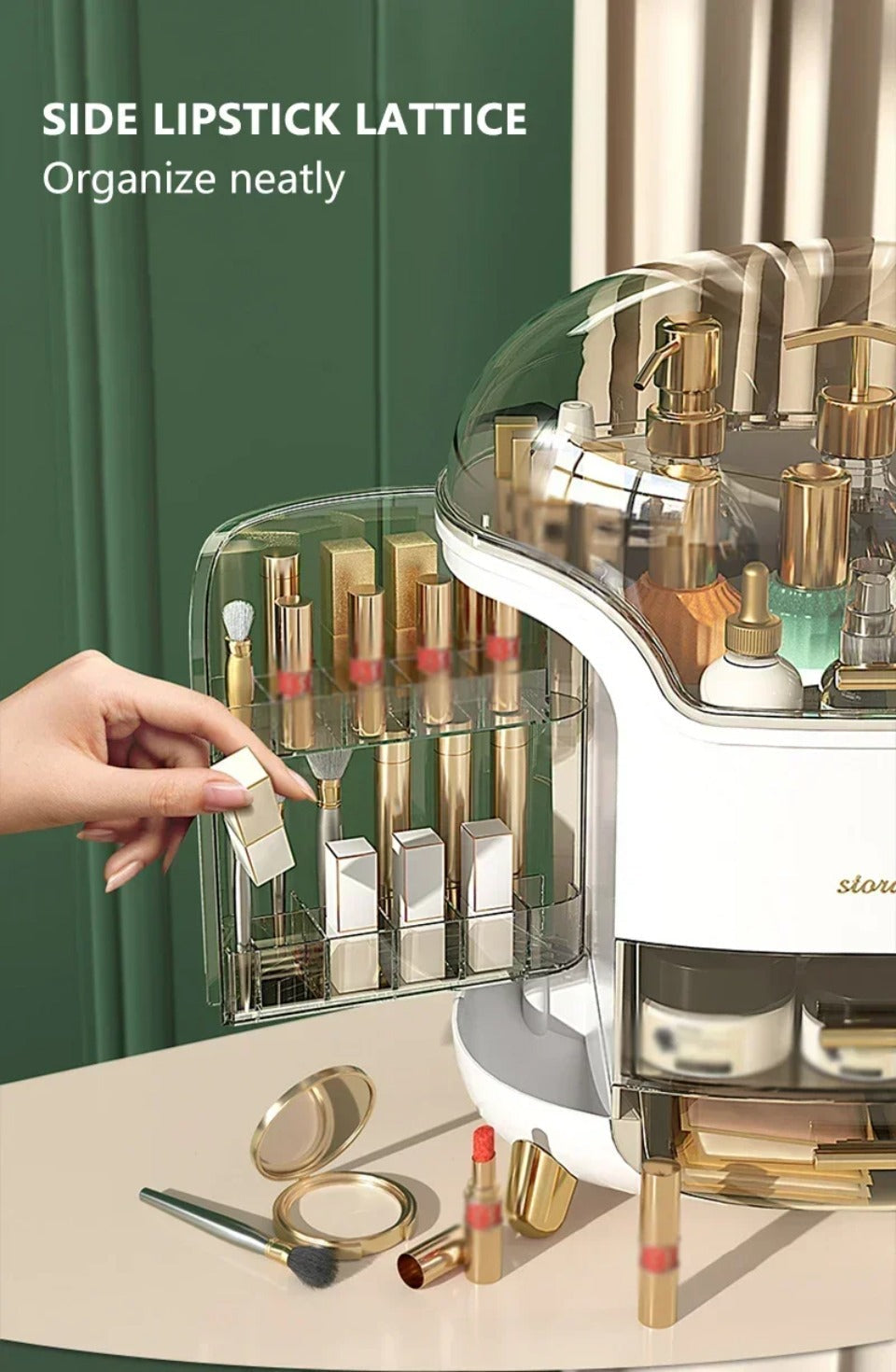 Luxury Transparent Makeup Organizer with Rotating Doors and Drawers | Kalsten