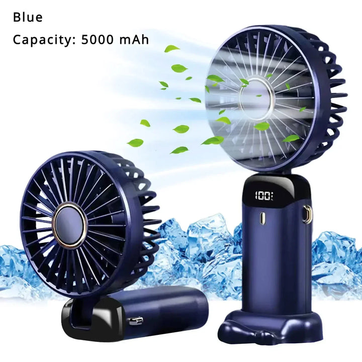 5000mAh Handheld Mini Fan – Wireless USB Rechargeable Portable Fan with Digital Display, Phone Holder, 5-Speed Foldable Neck Hanging Fan | Kalsten