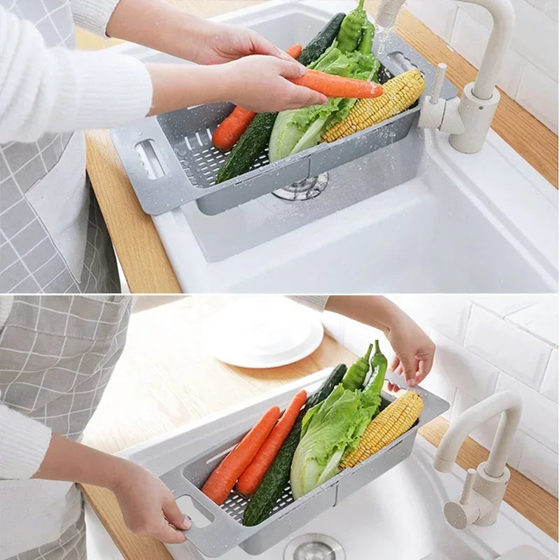 FlexDrain Draining Basket Kitchen – Adjustable Sink Organizer | Auto Drain & Fruit Vegetable Dryer | Space-saving Kitchen Accessory | Kalsten
