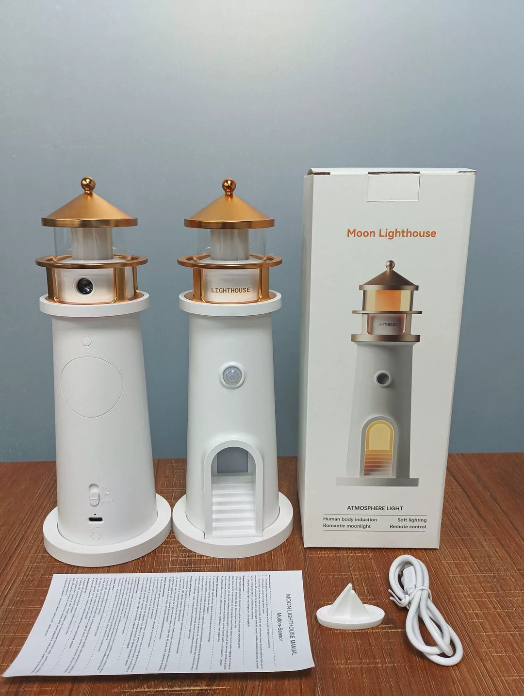 Moonlight Lighthouse Projection Lamp Ambient Night Light Bluetooth Speaker Remote Motion-Sensing Table Lamp | Kalsten