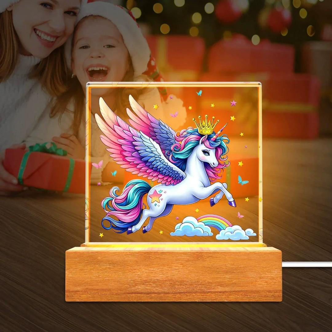 Solid Wood Base Acrylic Night Light Kids Creative Gift USB Table Lamp | Kalsten