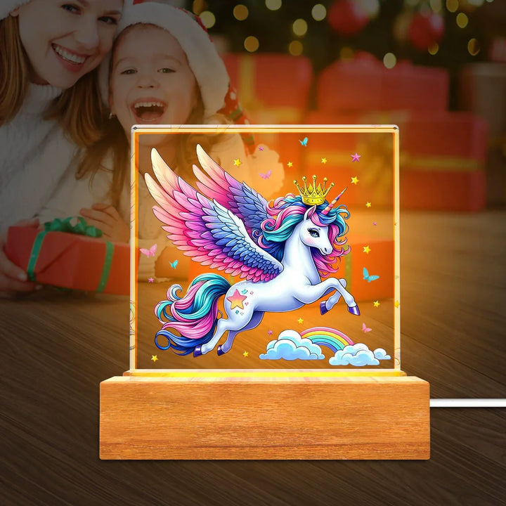 Solid Wood Base Acrylic Night Light Kids Creative Gift USB Table Lamp | Kalsten