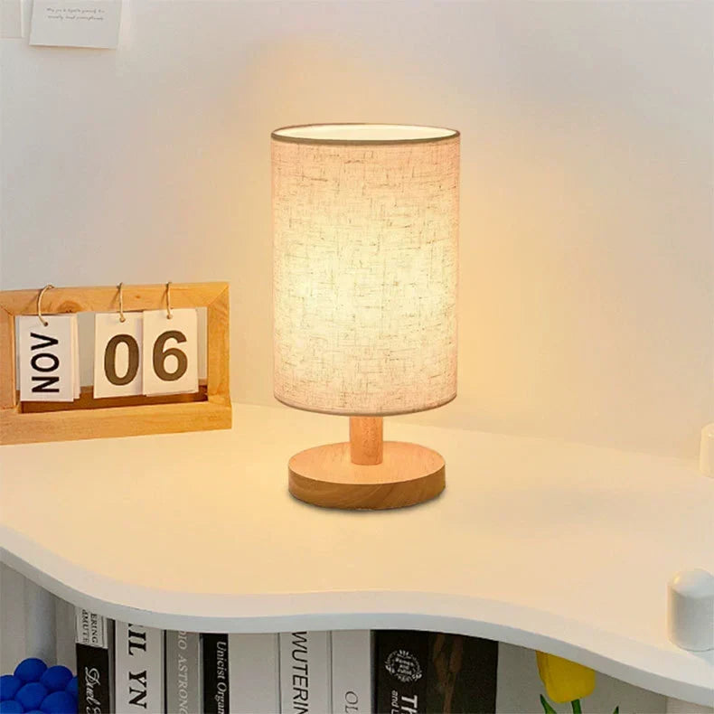 USB Solid Wood Fabric Table Lamp | Kalsten