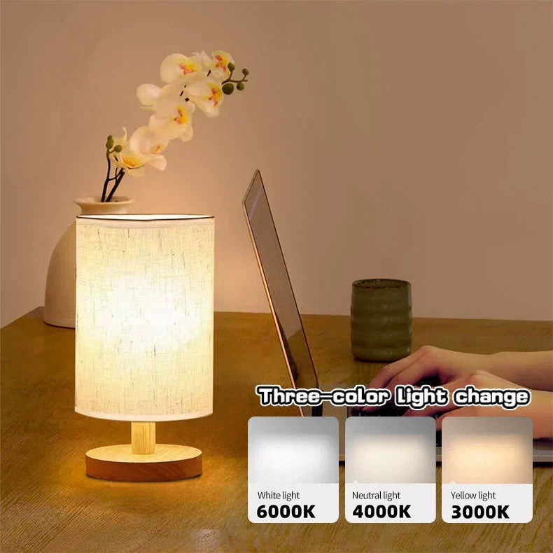 USB Solid Wood Fabric Table Lamp | Kalsten