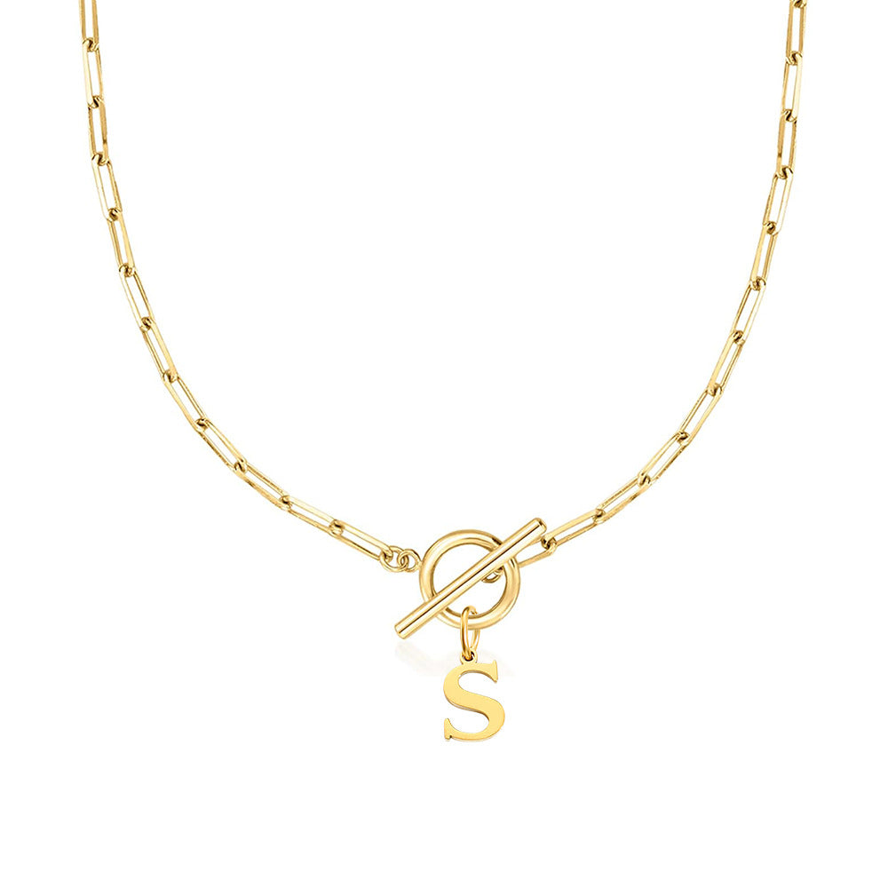 Kalsten | Paperclip Letter Initial Circle Lock Clasp Necklace
