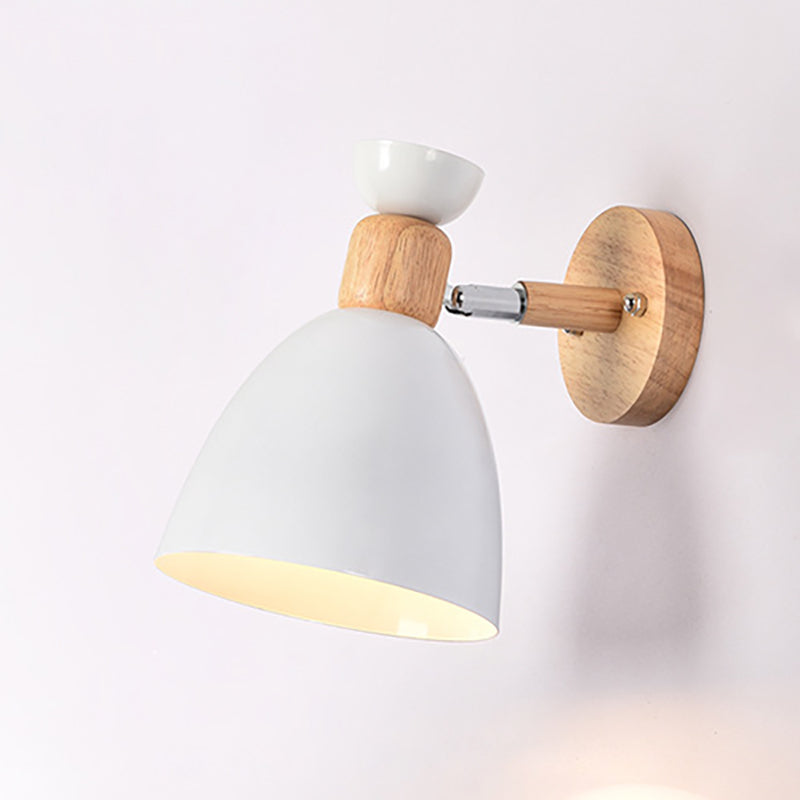 Modern Minimalistic Round Horn Aluminum Wood 1-Light Wall Lamp for Bedroom | Kalsten