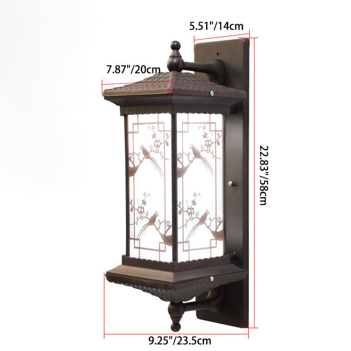 Traditional Chinese Rectangular Aluminum Glass Solar LED Wall Sconce Lamp For Garden | Kalsten