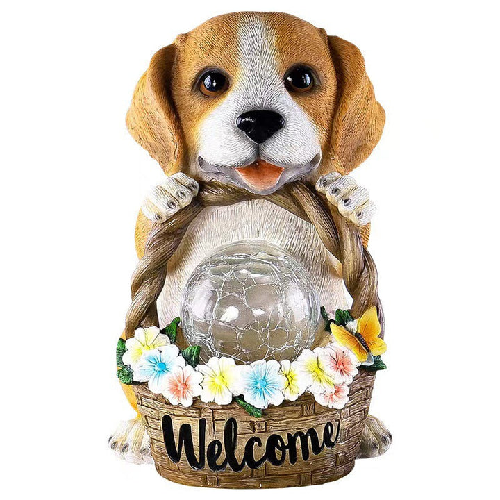 Solar Outdoor Puppy Welcome LED Garden Resin Landscape Light | Kalsten
