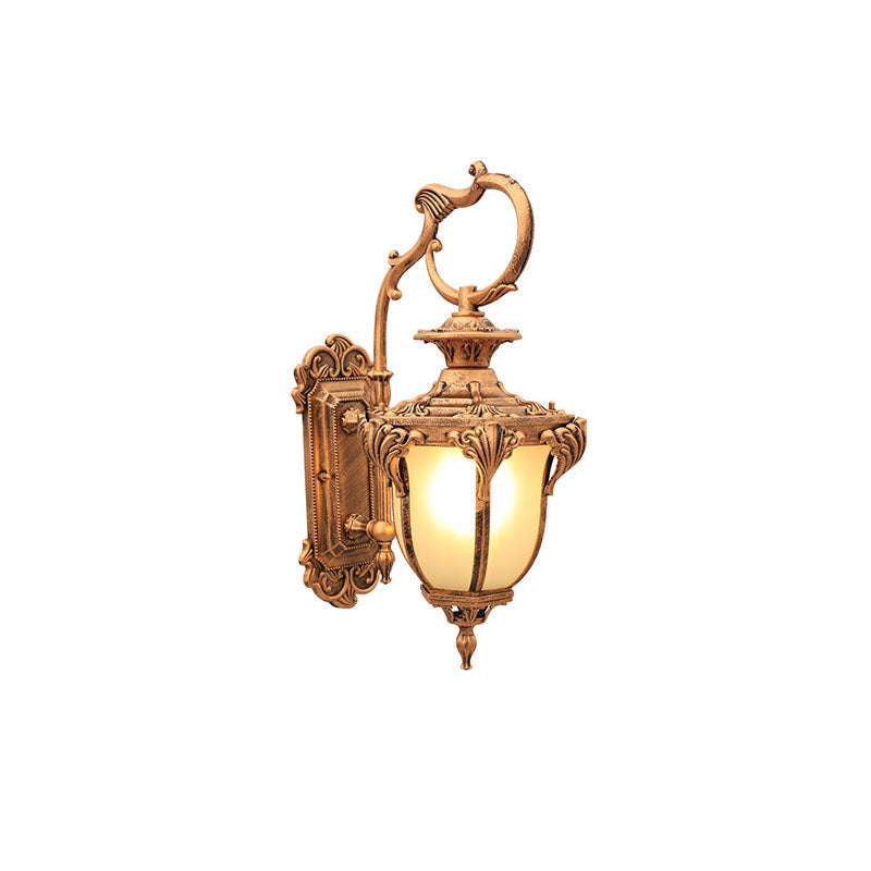 European Retro Aluminum Glass Carved Lantern 1-Light Outdoor Waterproof Wall Sconce Lamp | Kalsten