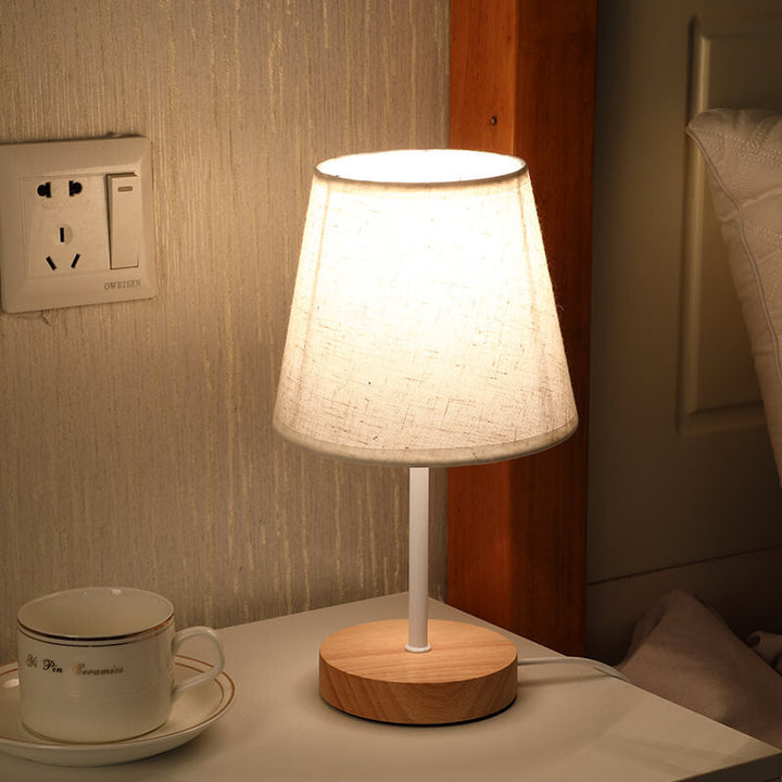 Nordic Vintage Fabric Cone Solid Wood LED Table Lamp | Kalsten
