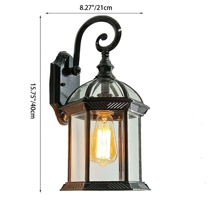 Traditional European Waterproof Aluminum Glass Hexagonal Prism 1-Light Wall Sconce Lamp For Garden | Kalsten