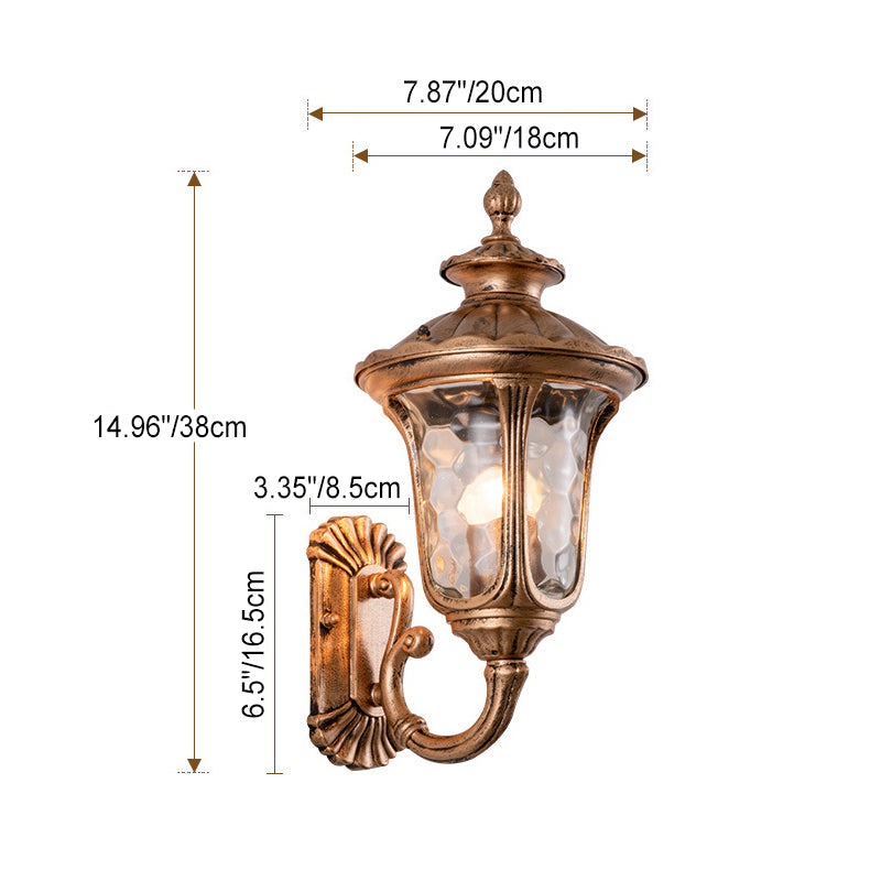 Traditional European Waterproof Castle Shaped Aluminum Glass 1-Light Outdoor Wall Sconce Lamp For Garden | Kalsten