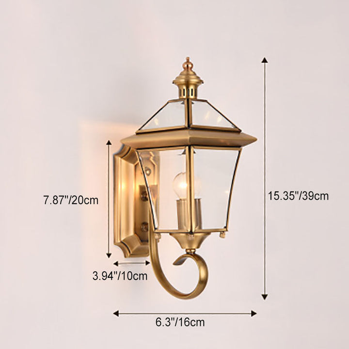 European Modern Luxury Quadrilateral Brass Glass Waterproof 1-Light Outdoor Wall Sconce Lamp | Kalsten