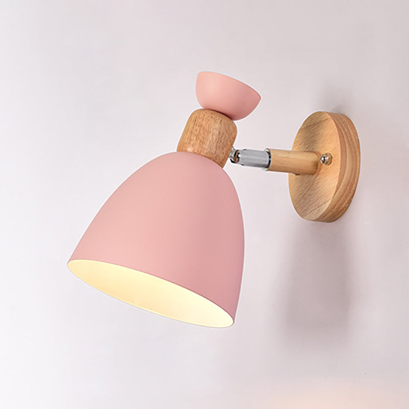Modern Minimalistic Round Horn Aluminum Wood 1-Light Wall Lamp for Bedroom | Kalsten
