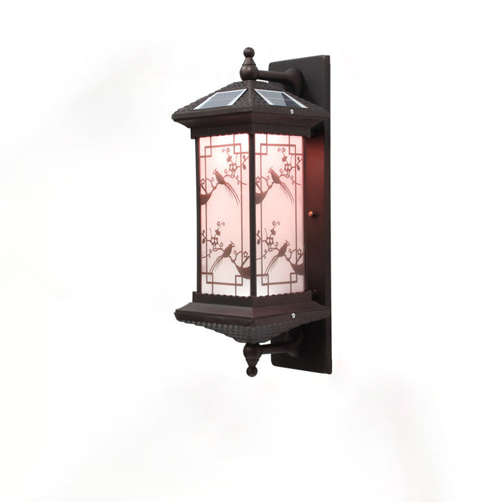 Traditional Chinese Rectangular Aluminum Glass Solar LED Wall Sconce Lamp For Garden | Kalsten