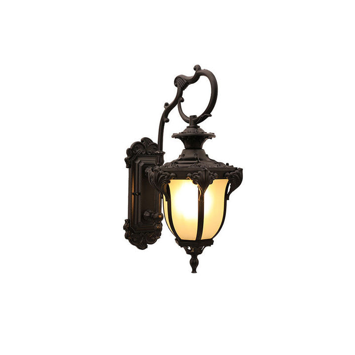 European Retro Aluminum Glass Carved Lantern 1-Light Outdoor Waterproof Wall Sconce Lamp | Kalsten
