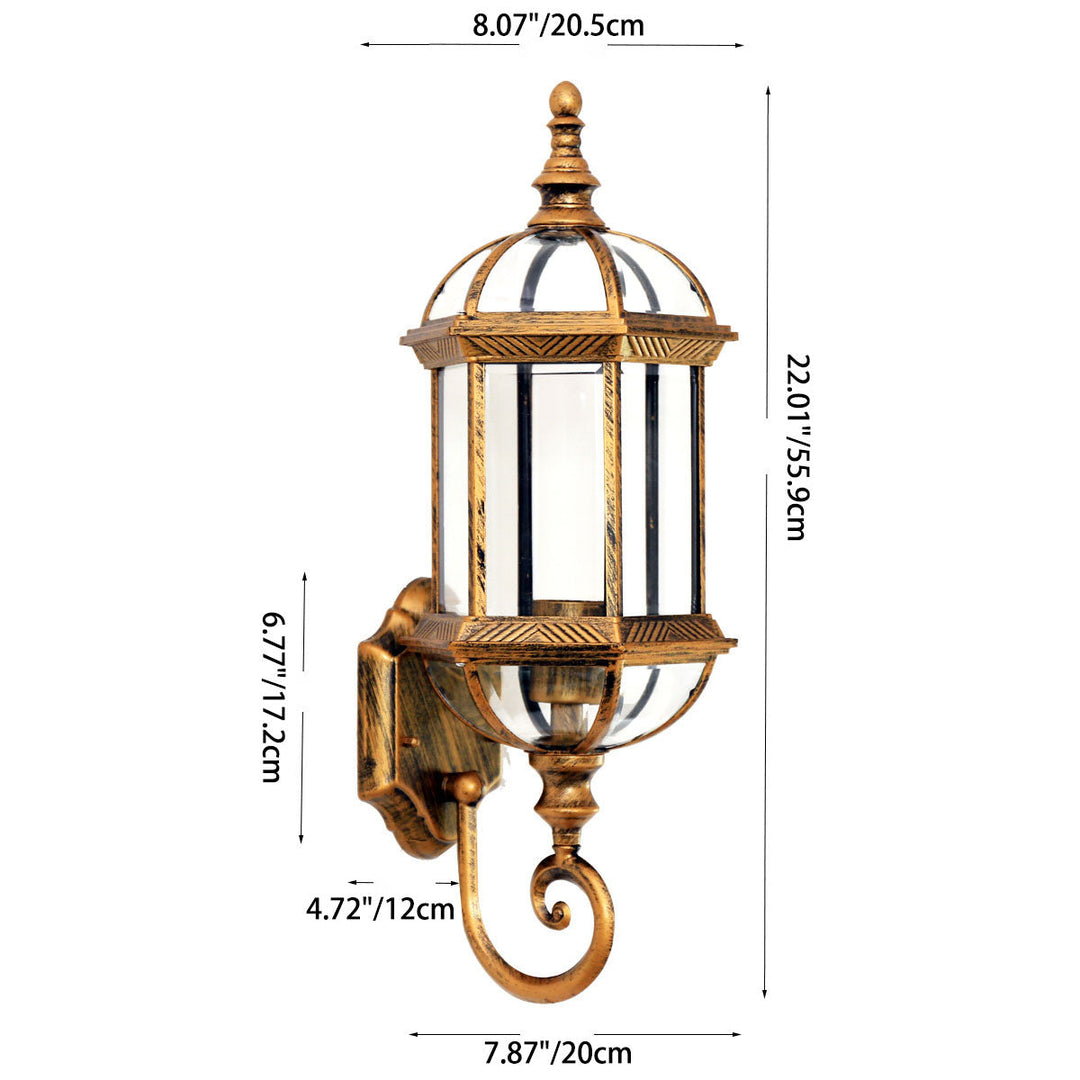 Traditional Vintage Waterproof Hexagonal Aluminum Glass 1-Light Outdoor Wall Sconce Lamp For Garden | Kalsten